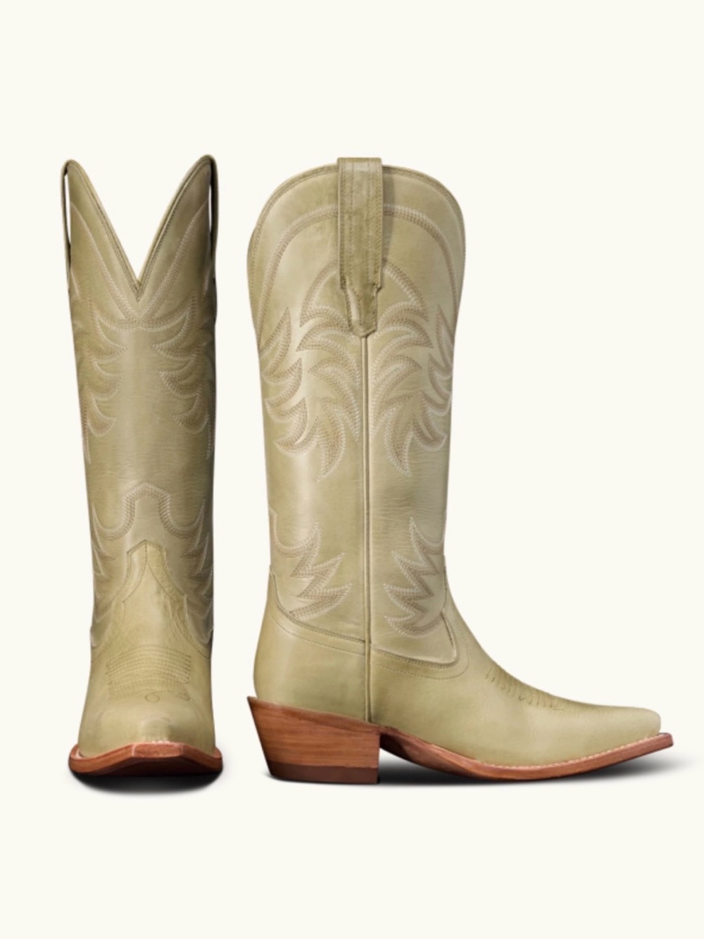 Tecovas Annie Light Sage Leather Snip Toe Cowgirl Boots